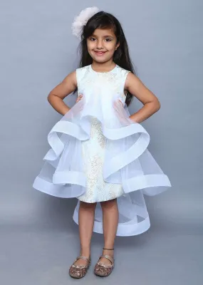 Light Blue Dress In Jacquard With High Low Attached Layer Online - Kalki Fashion