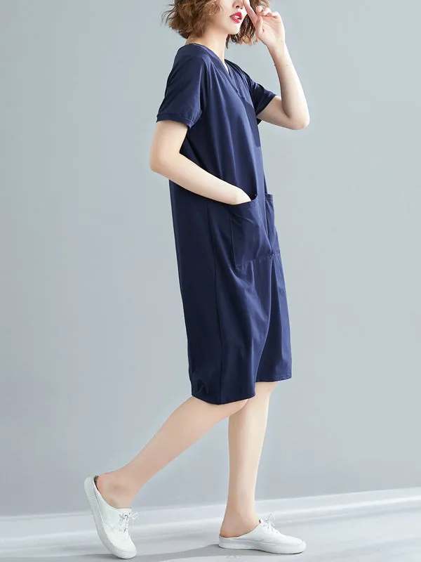 New Solid Color Trendy V-Neck Dress