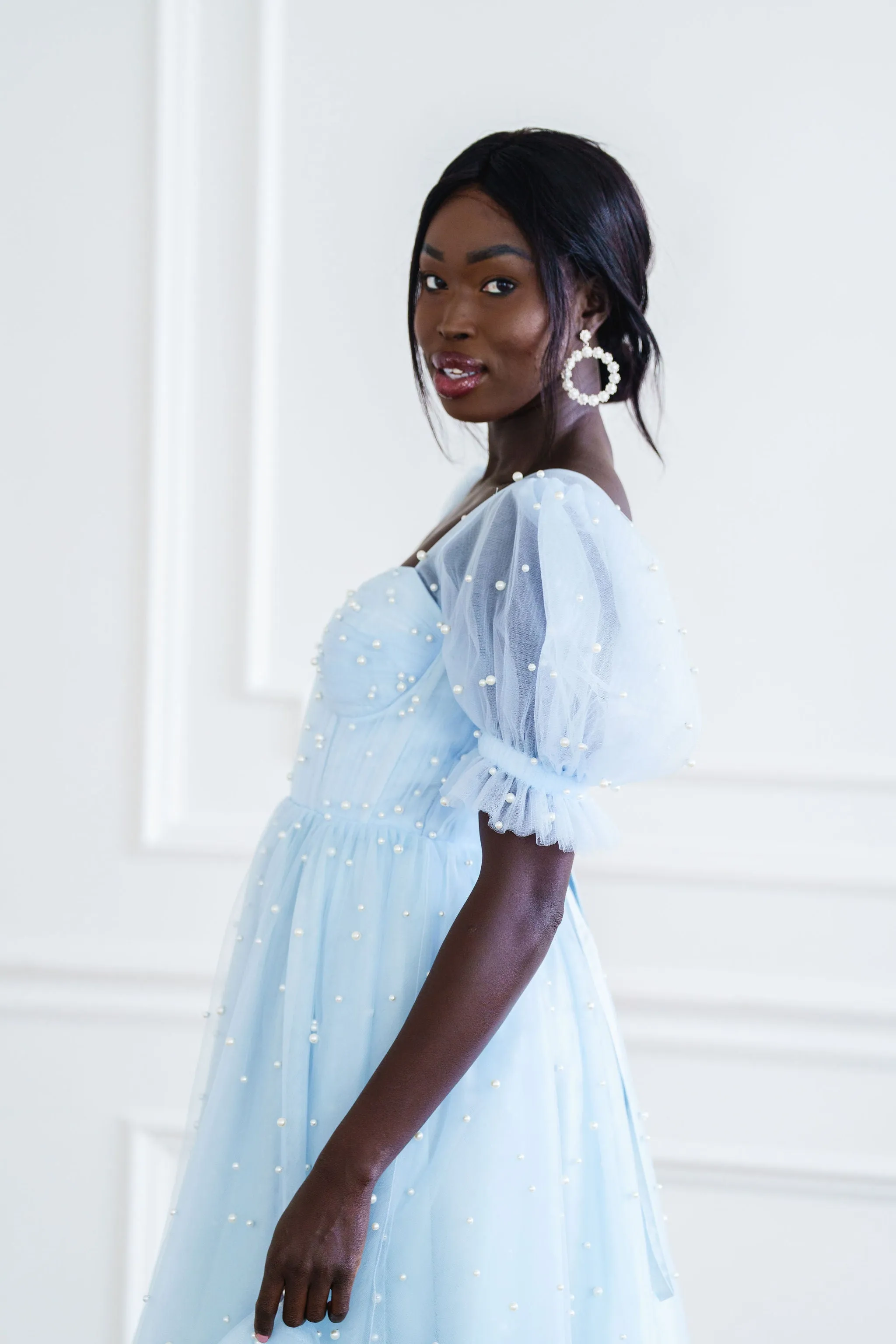 Pearl Mini Dress - Light Blue