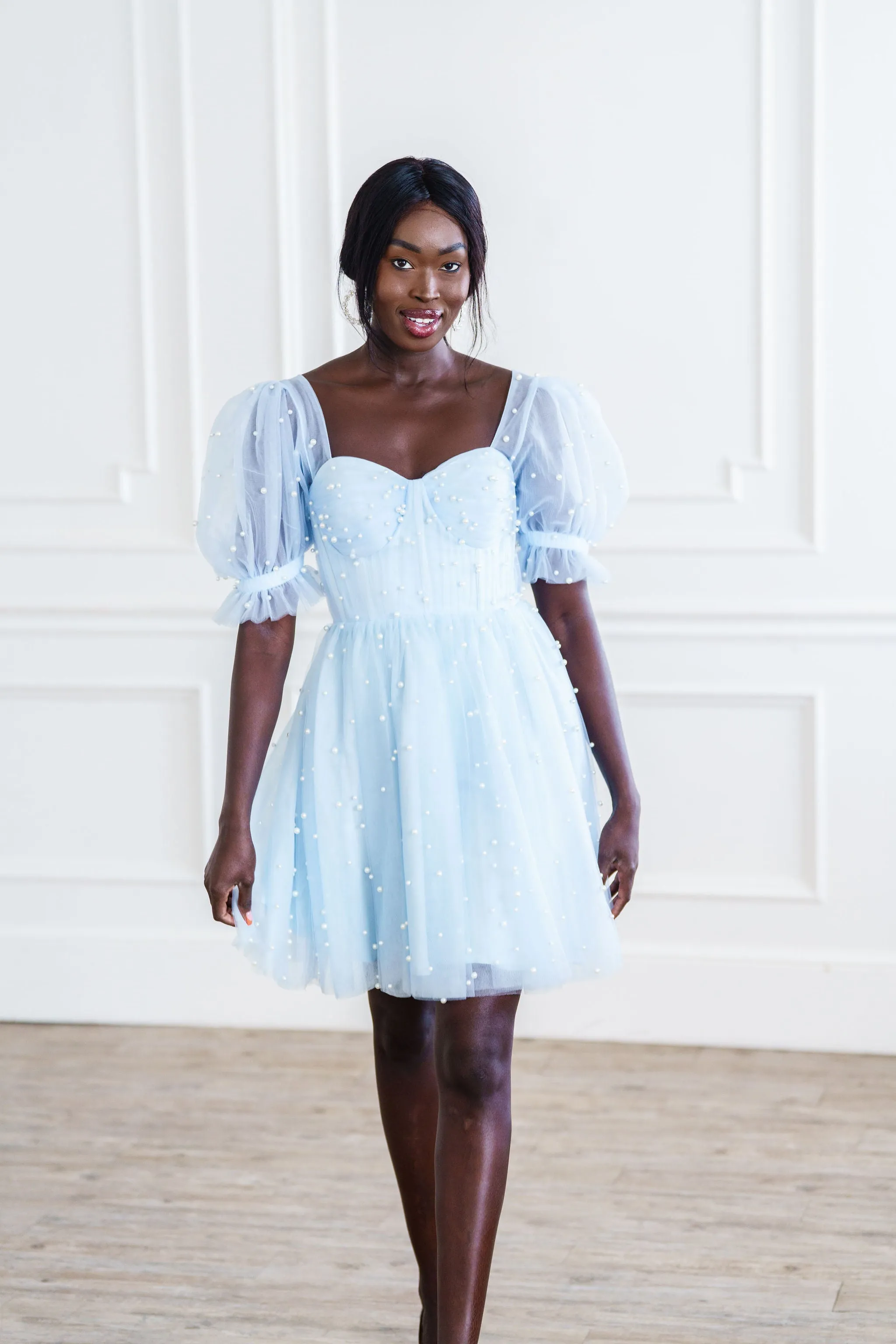 Pearl Mini Dress - Light Blue