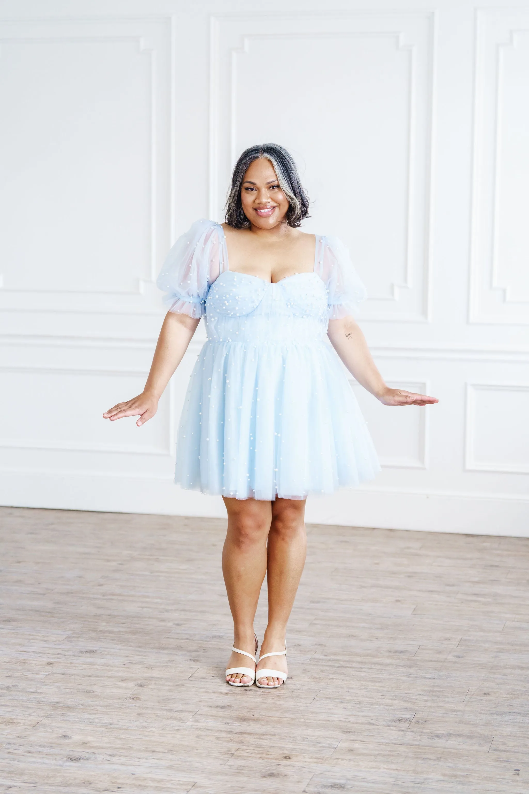 Pearl Mini Dress - Light Blue