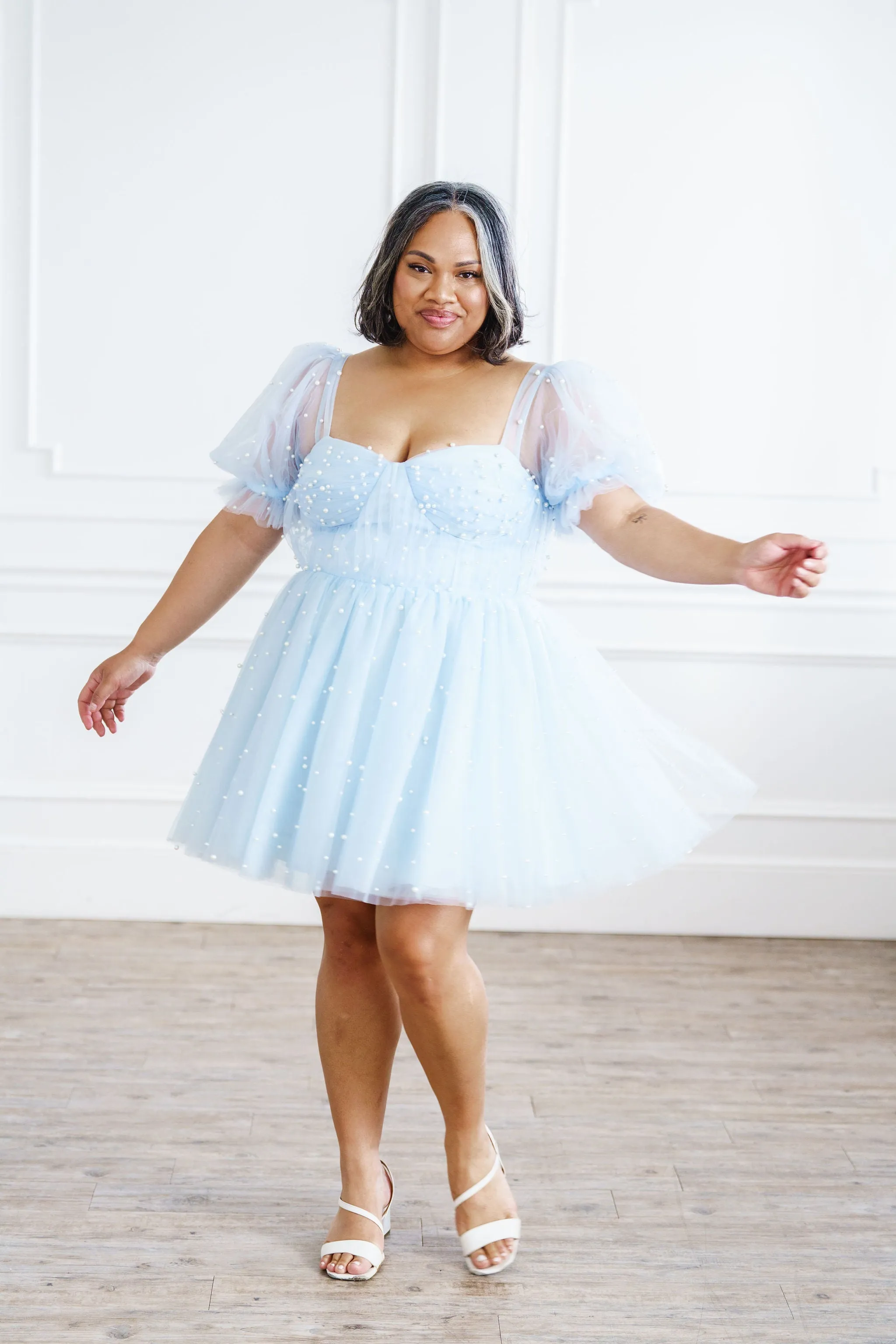 Pearl Mini Dress - Light Blue
