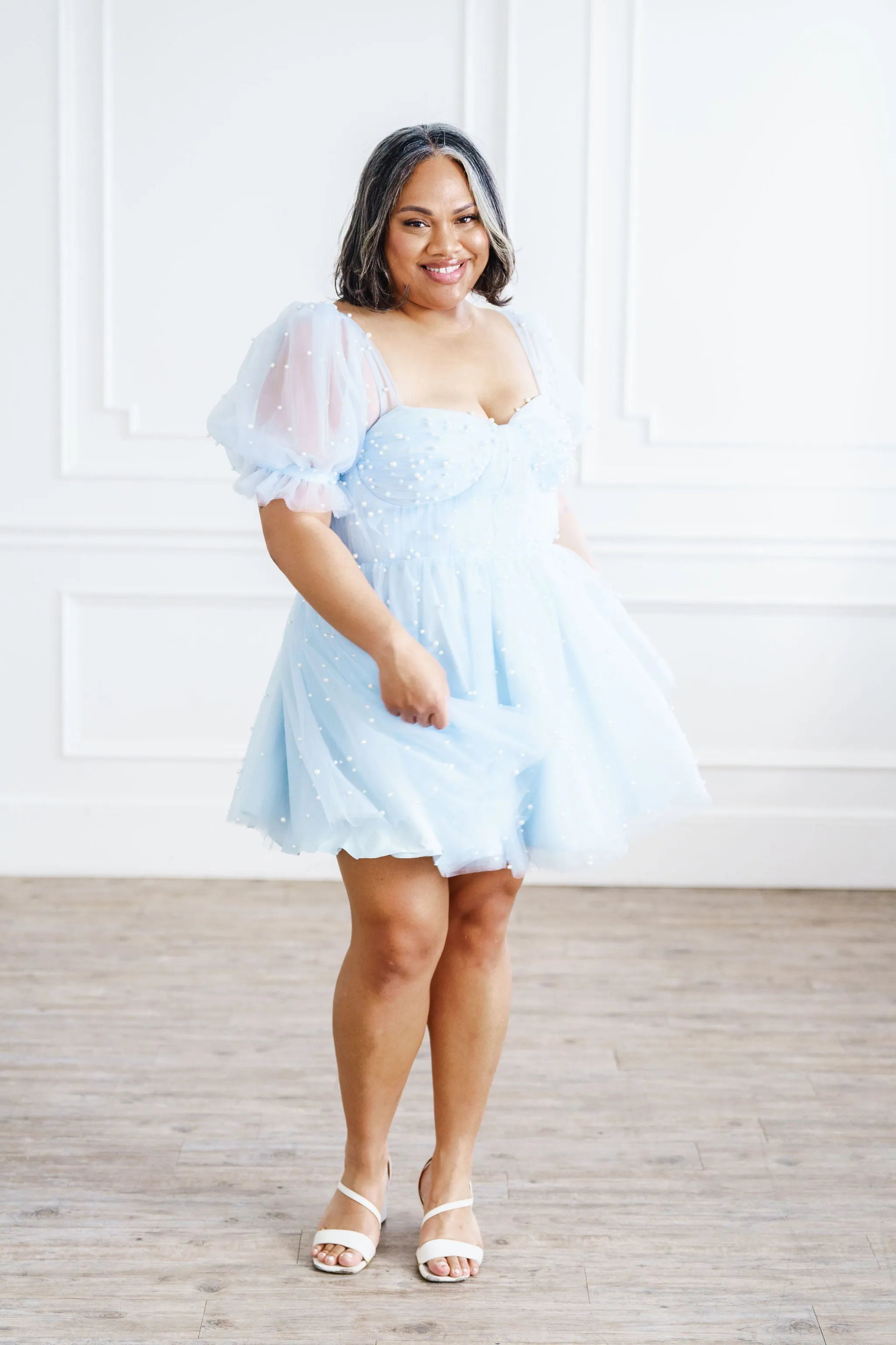 Pearl Mini Dress - Light Blue