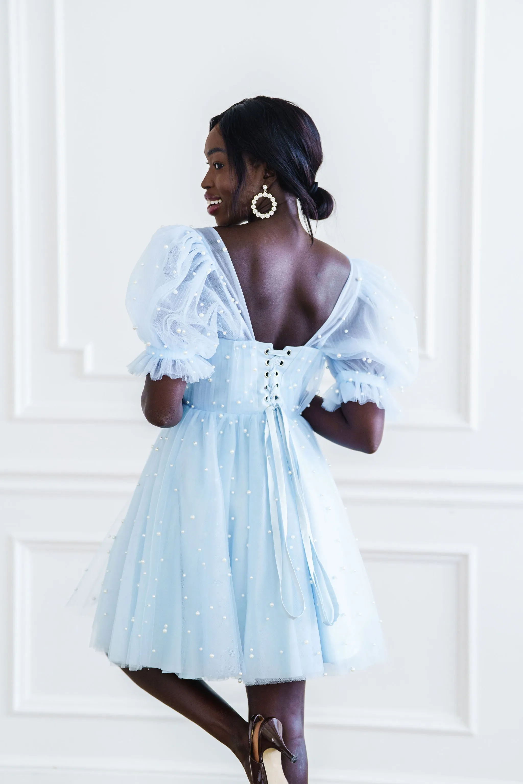 Pearl Mini Dress - Light Blue