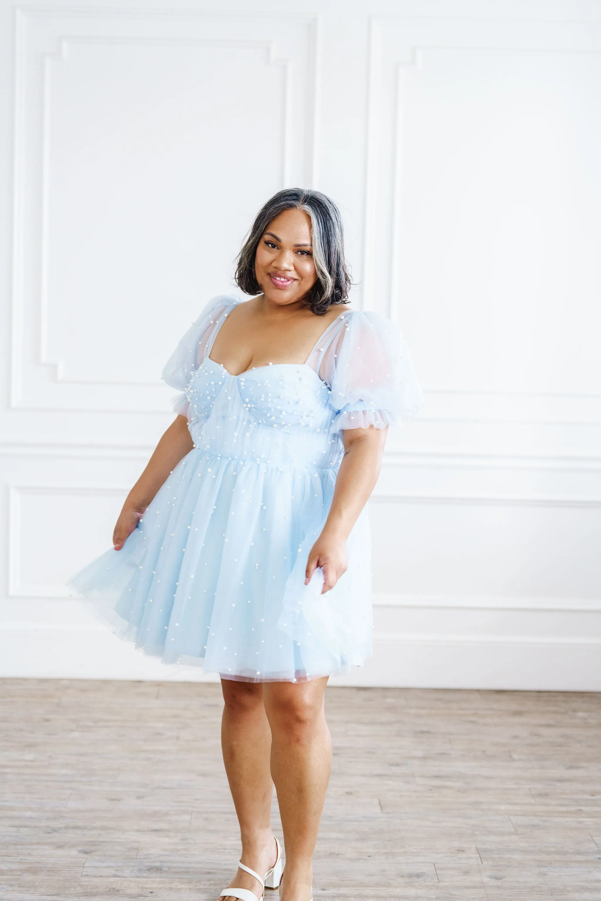 Pearl Mini Dress - Light Blue