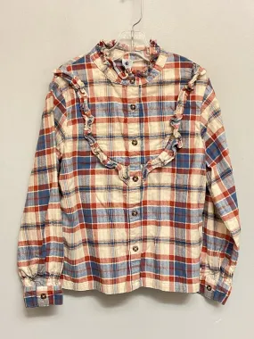 Petit Bateau Size 10 Brown & Blue Cotton Big Girls Blouses & Button Downs