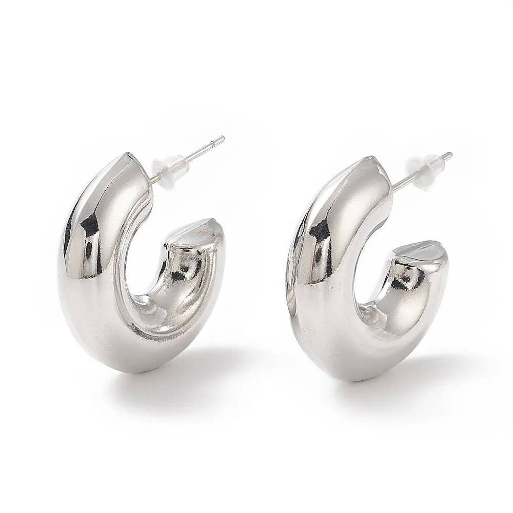Platinum C Shape Chunky Hoops