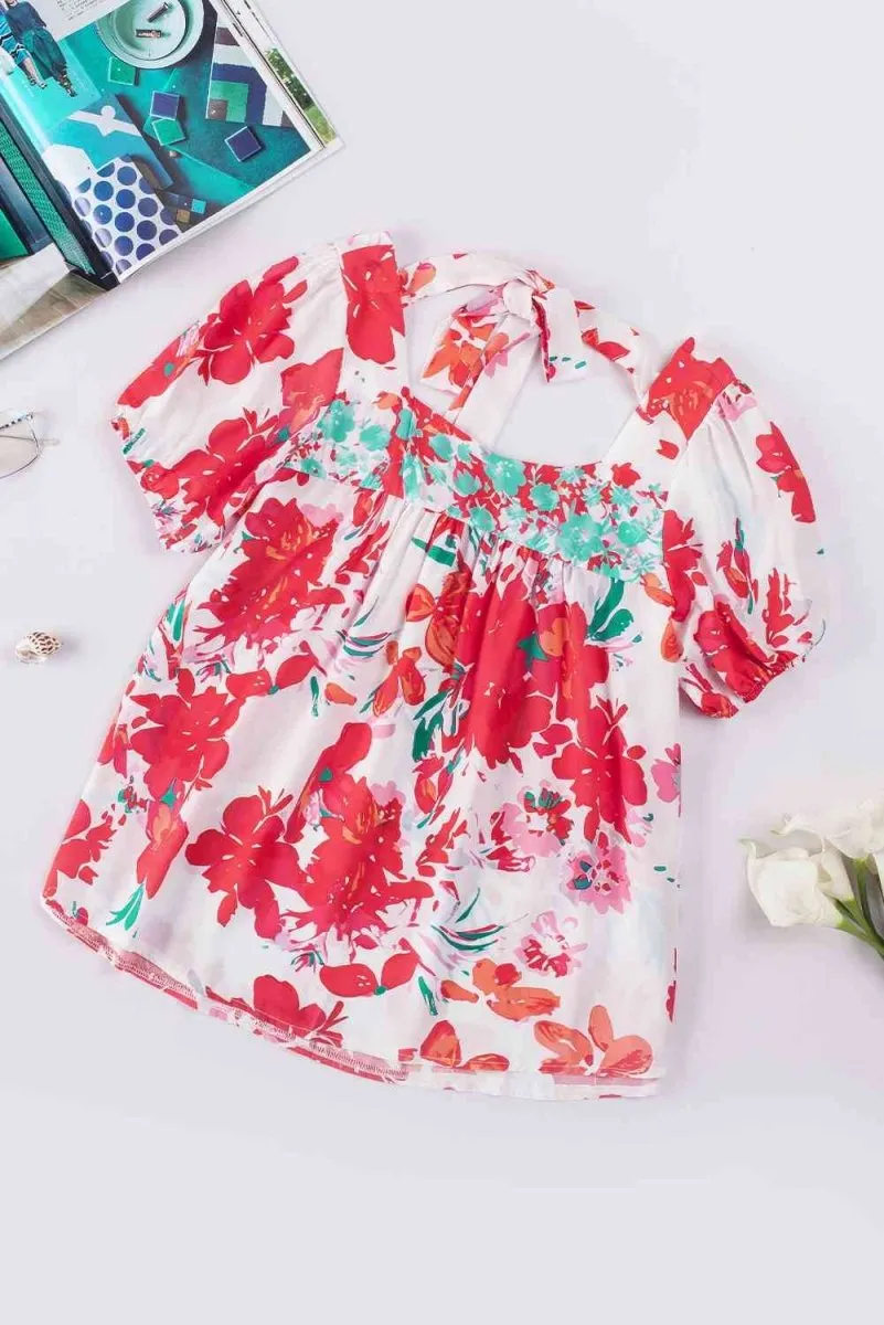 Poppy Petals Short Sleeve Floral Printed Blouse