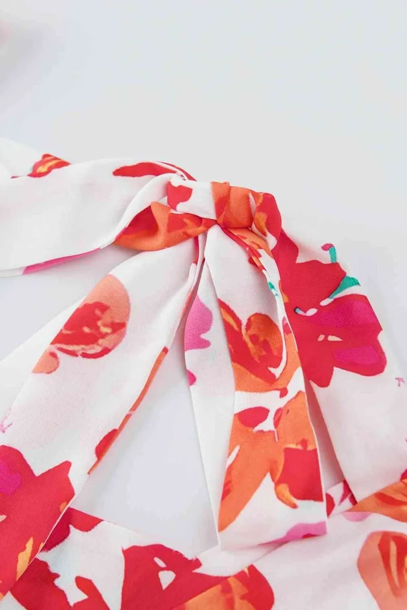Poppy Petals Short Sleeve Floral Printed Blouse