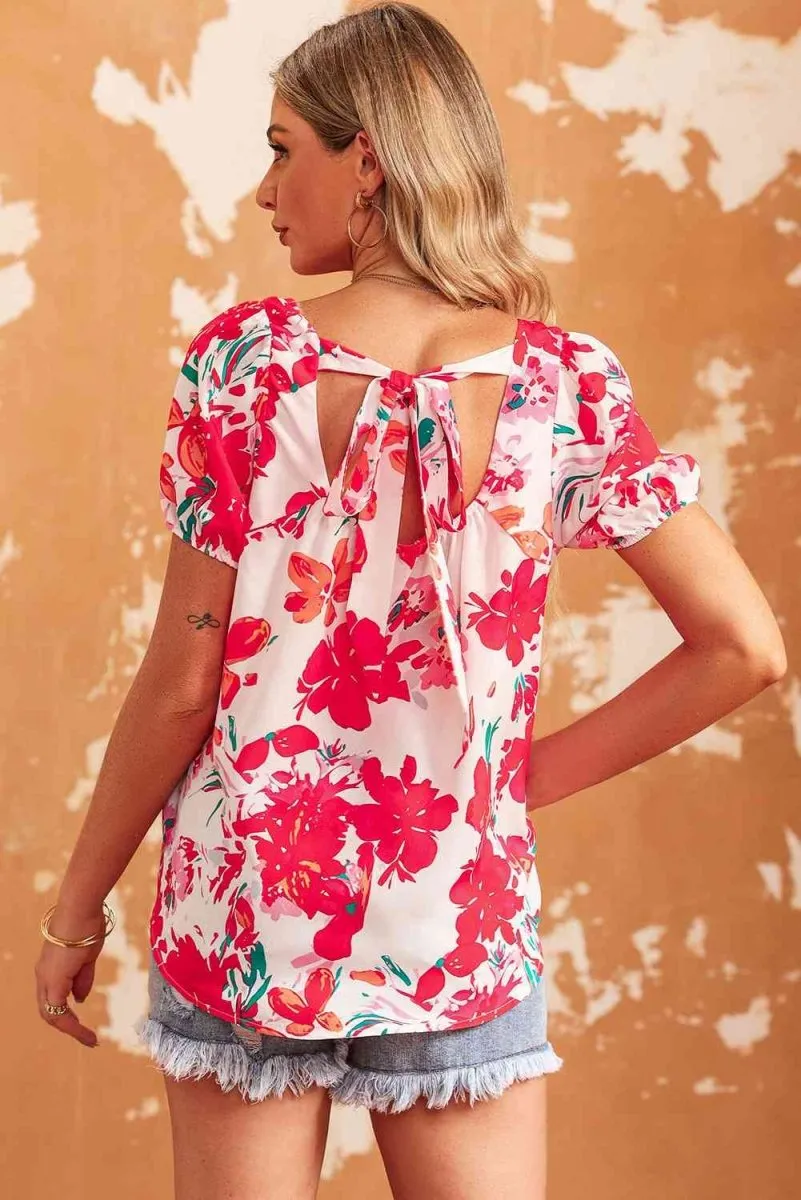 Poppy Petals Short Sleeve Floral Printed Blouse