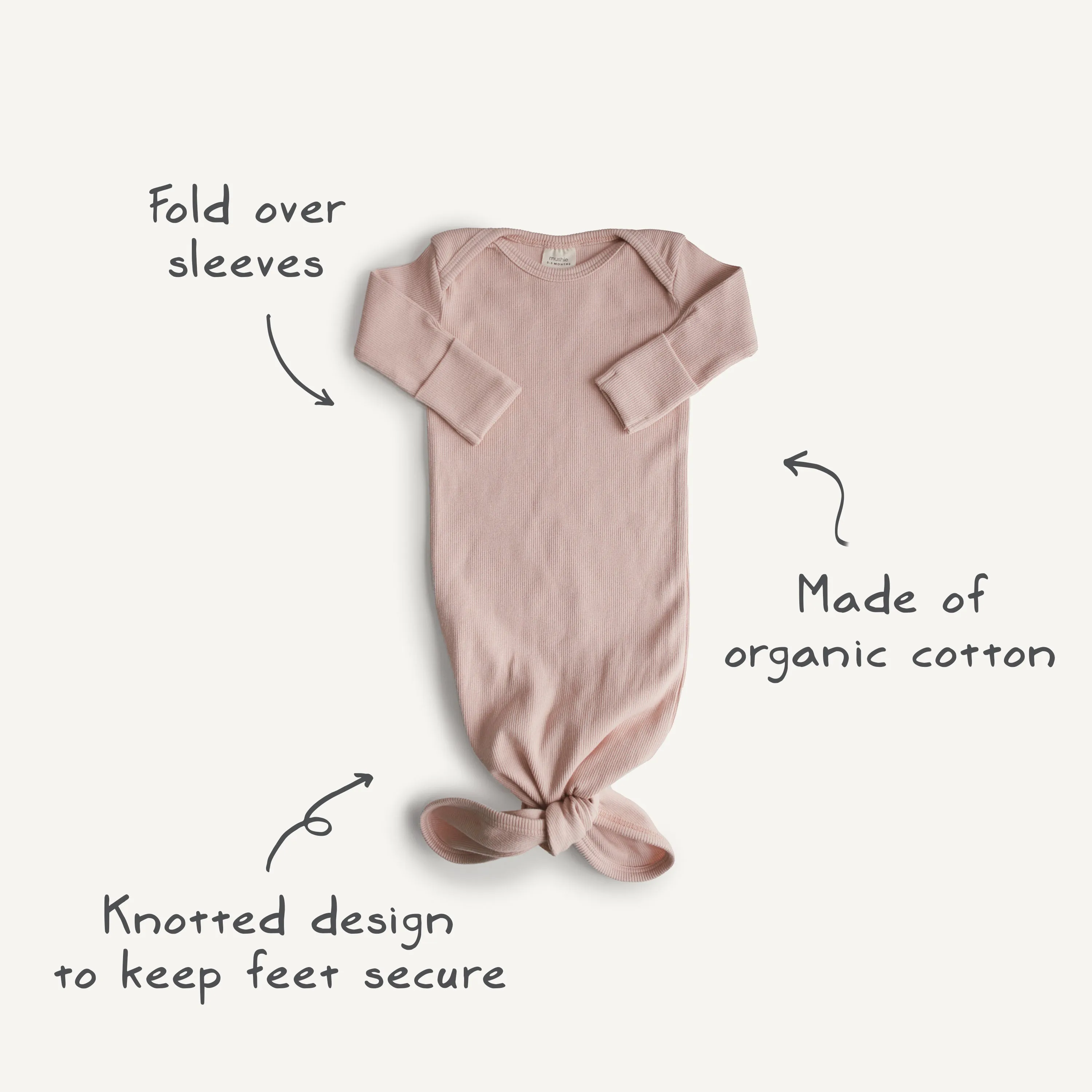 Ribbed Knotted Baby Gown   Beanie Set