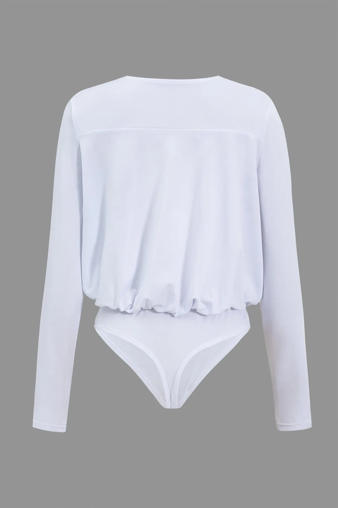 Ruched V-Neck Uzun Kollu Bodysuit