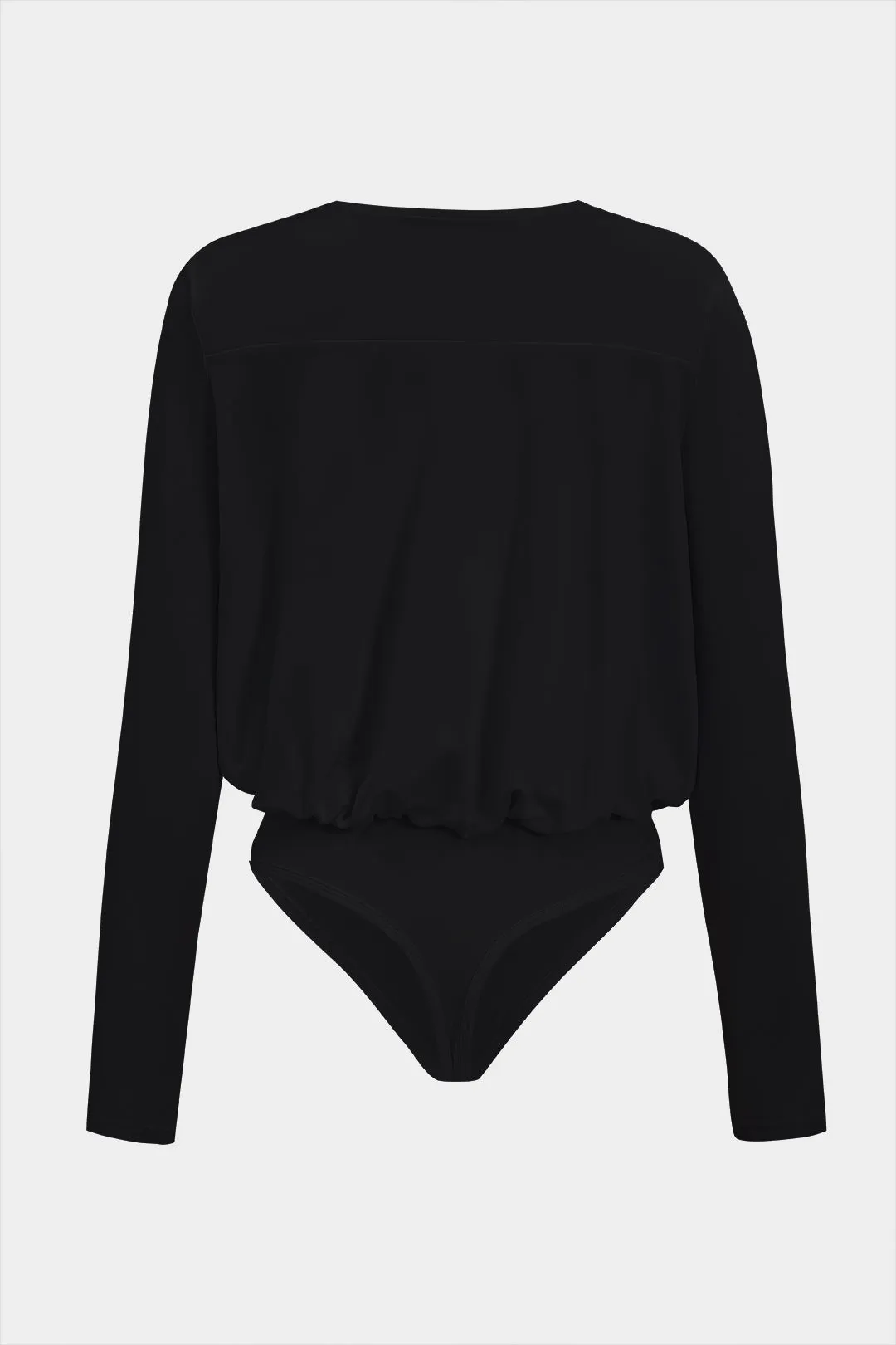 Ruched V-Neck Uzun Kollu Bodysuit