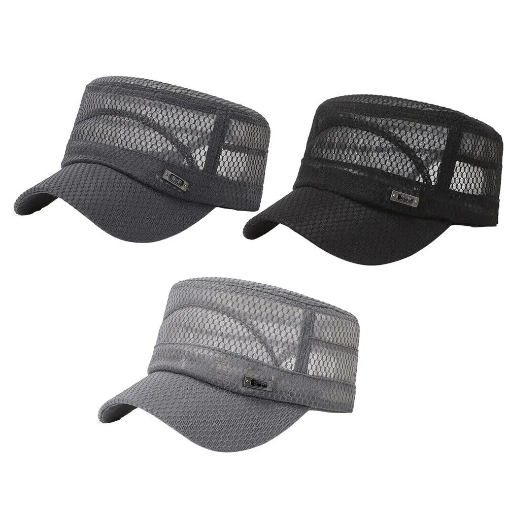 US 3-6 Pack Summer Men's Mesh Flat Cap Army Hat Cadet Castro Military Patrol Bas