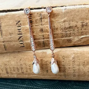 Violet, Teardrop Pearl Earrings in Rose Gold