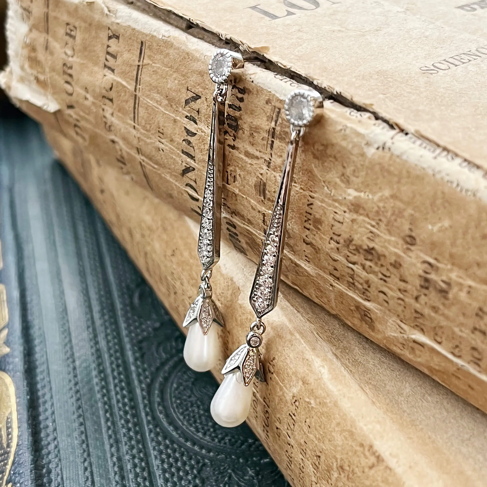 Violet, Teardrop Pearl Earrings in Silver