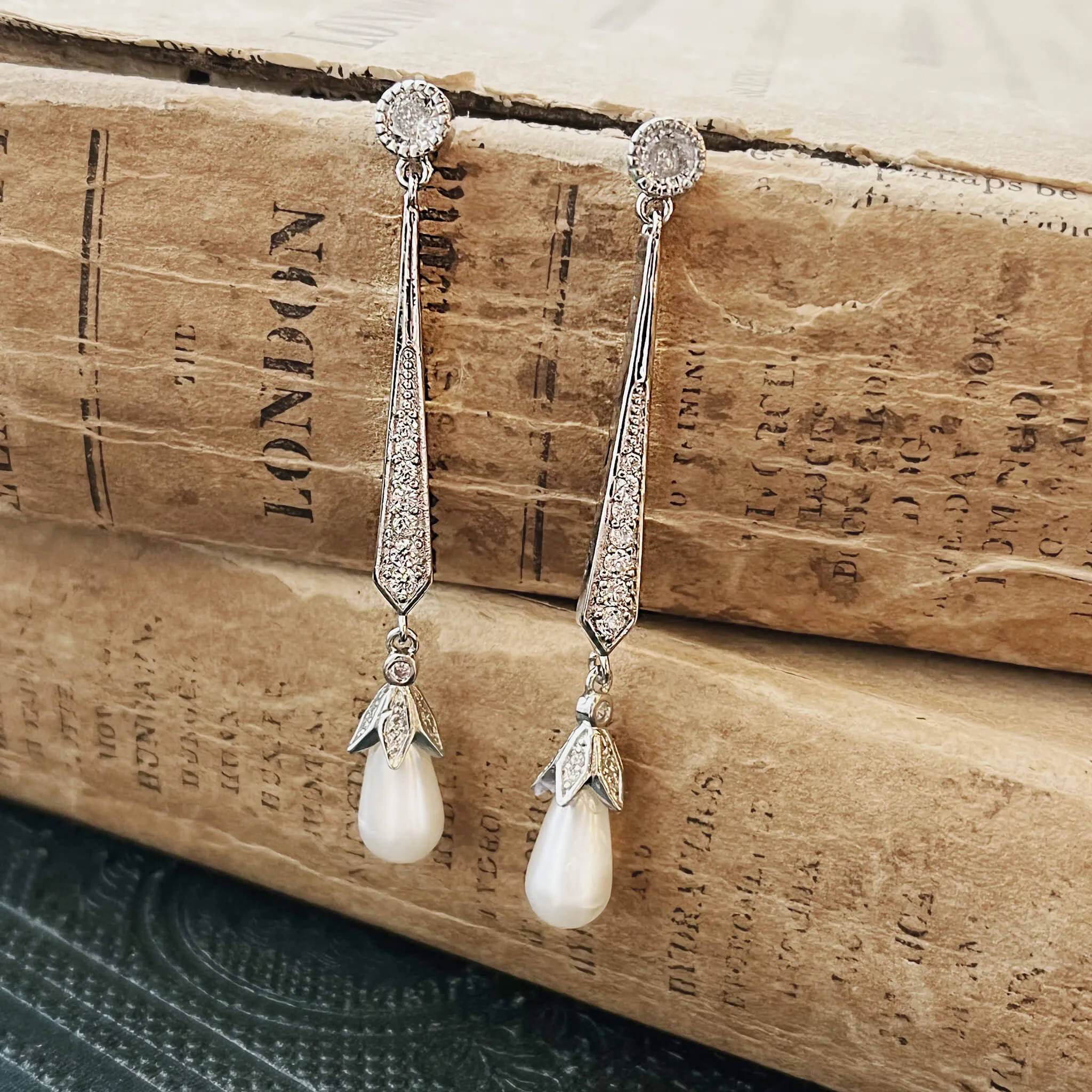 Violet, Teardrop Pearl Earrings in Silver