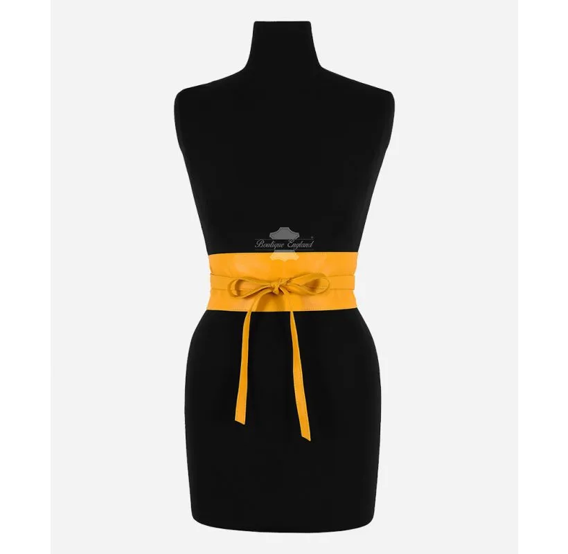 Women’s Leather OBI Tie Waist Belt Wide Lace Dress Waist Corset Wrap Around
