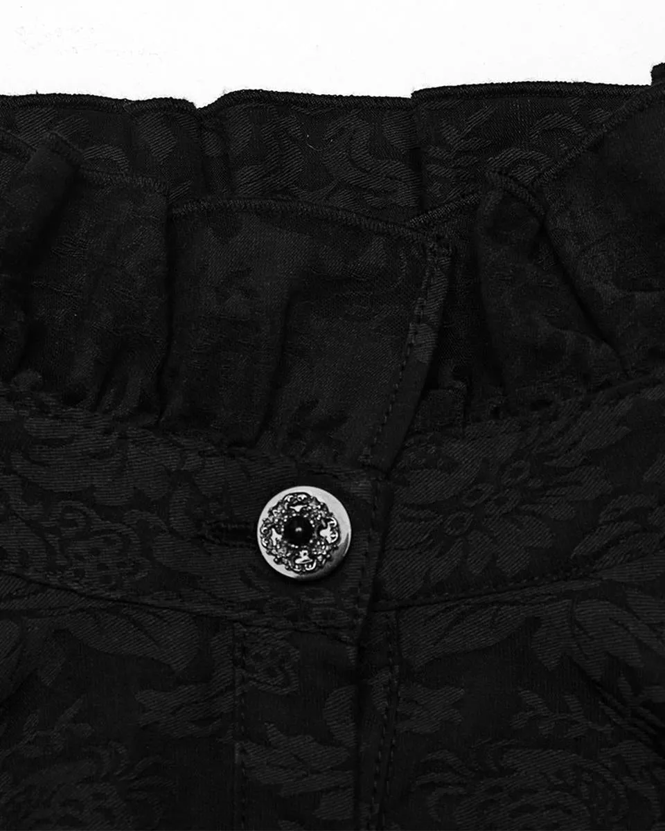WY-1527CCF-BKF Womens Dark Regency Gothic Jacquard Blouse Top