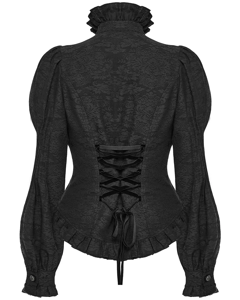 WY-1527CCF-BKF Womens Dark Regency Gothic Jacquard Blouse Top