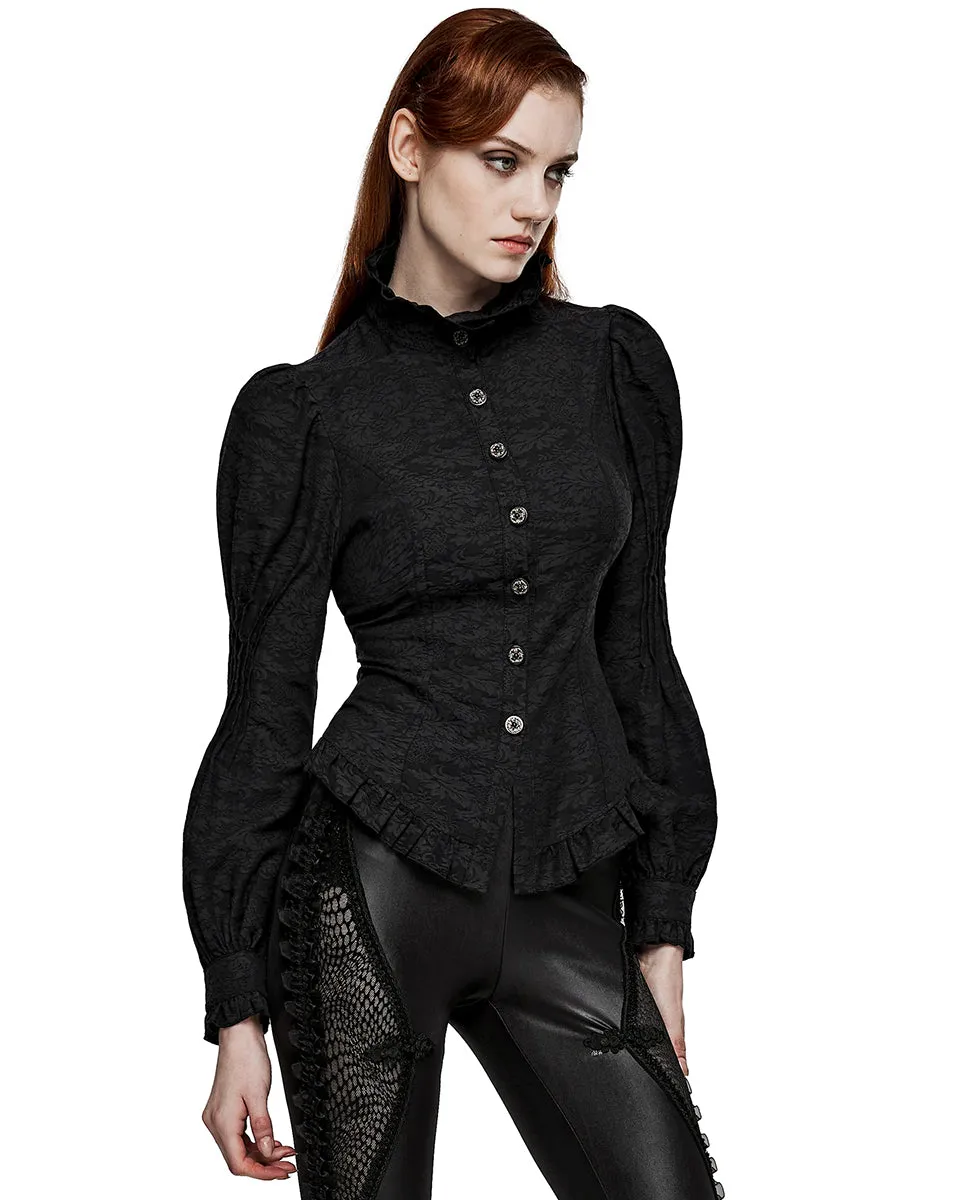 WY-1527CCF-BKF Womens Dark Regency Gothic Jacquard Blouse Top