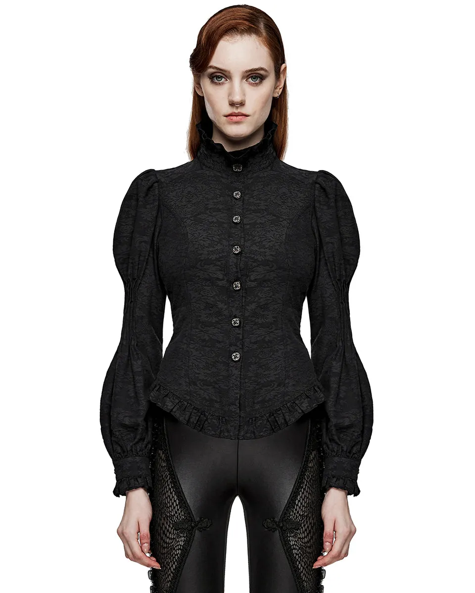 WY-1527CCF-BKF Womens Dark Regency Gothic Jacquard Blouse Top