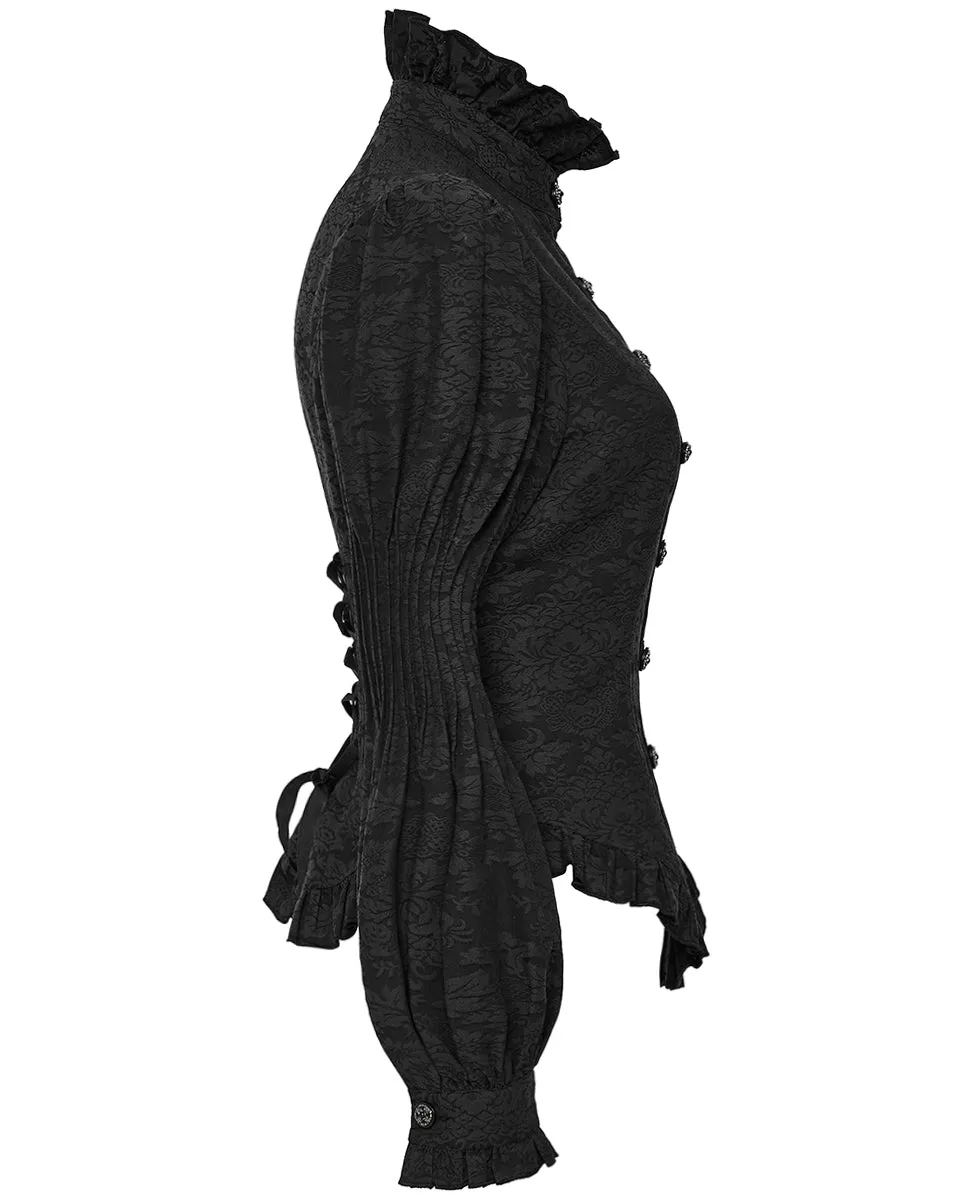WY-1527CCF-BKF Womens Dark Regency Gothic Jacquard Blouse Top