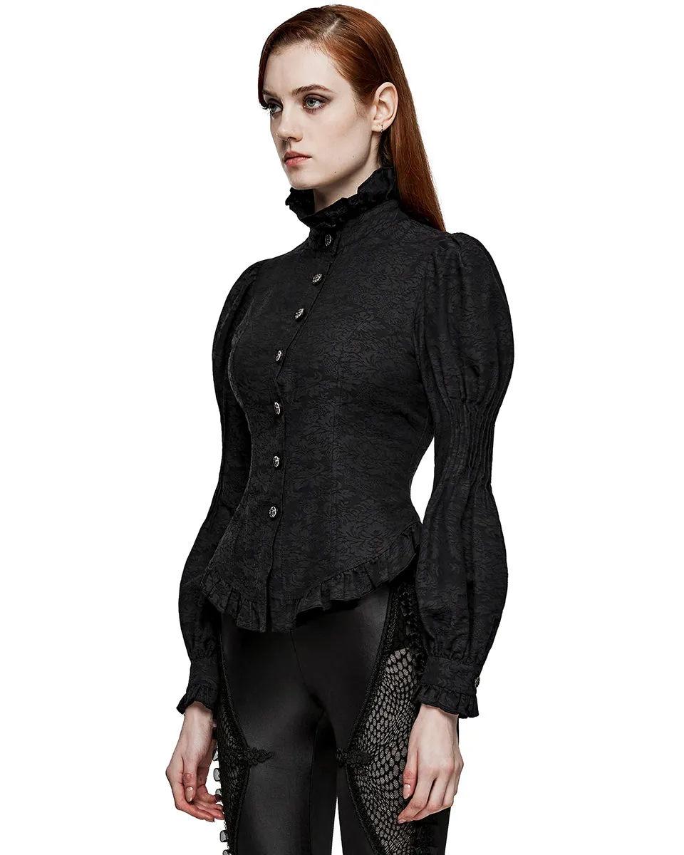 WY-1527CCF-BKF Womens Dark Regency Gothic Jacquard Blouse Top