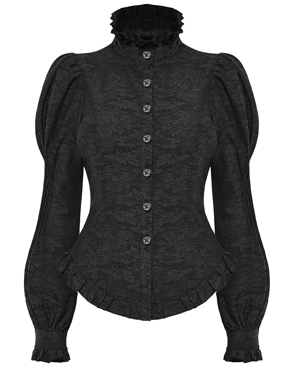 WY-1527CCF-BKF Womens Dark Regency Gothic Jacquard Blouse Top