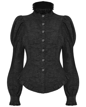 WY-1527CCF-BKF Womens Dark Regency Gothic Jacquard Blouse Top